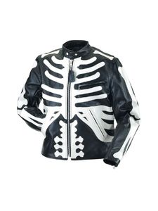 Halloween Skeleton Bones Blouson en cuir noir - Product Image 1