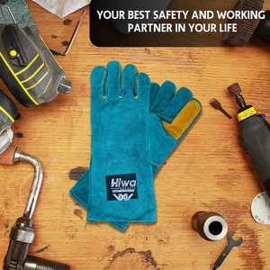 Gants en cuir double paume de 14 pouces à manches longues résistants à la chaleur pour le gaz Mig pour le quotidien et l'extérieur pour le barbecue four gril cheminée - Product Image 4