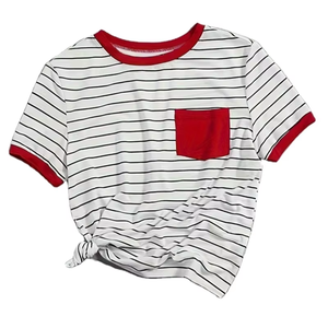 เสื้อยืดลายทางคลาสสิกสำหรับสุภาพสตรีที่เป็นมิตรกับสิ่งแวดล้อมในฤดูใบไม้ผลิ/ฤดูร้อน |   เสื้อแขนสั้นเนื้อผ้านุ่มสบายผิว มีกระเป๋า ผลิตในบังกลาเทศ - Product Image 3