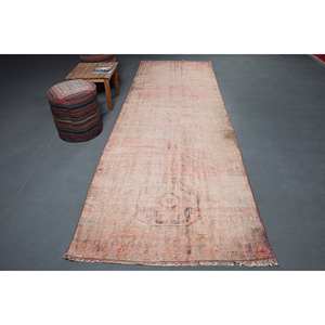 Alfombra de lana turca Vintage Rosa Bohemia 390X1140 cm diseño rectangular de retazos hecho a mano para cabecera adolescente con respaldo de látex - Product Image 1