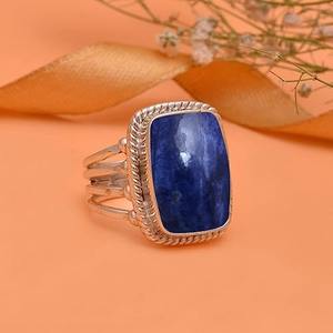 Bague pour filles à la mode en argent sterling 925 pierre précieuse Sodalite bleue faite à la main bijoux en diamant taillé princesse en argent sterling estampillé - Product Image 2