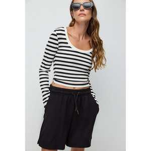 T-shirt basique rayé pour femme à manches longues, coupe ajustée, en coton de haute qualité, vêtement court, style décontracté/sportif/sexy - Product Image 1