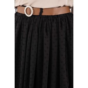 Mini Black Polka Dot Tulle <b>Skirt</b> with Chiffon Fabric Belted Design - Product Image 4