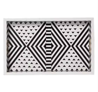 Plateau de service élégant en MDF, bois et acrylique avec incrustations en os, support à gâteau décoratif d'Inde