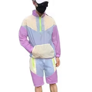 Conjunto Corto Cortavientos Para Hombre Conjunto Deportivo Con Chaqueta Con Capucha Y Pantalones Cortos Cintura Elástica - Product Image 1