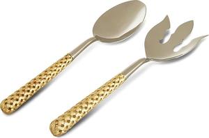 Juego de servidores de ensalada de acero inoxidable pulido con mango de diseño, juego de cubiertos de alta gama para cocina moderna - Product Image 4