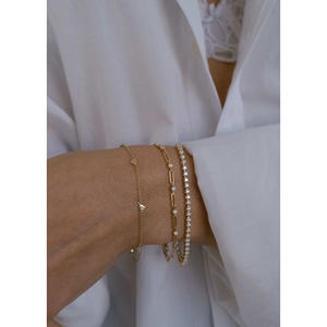 14K Gold Sweetheart Chain Bracelet with Diamond Pearl or Zircon Religious <b>Charm</b> Bracelets <b>Bangles</b> Gold Plated Number Shape - Product Image 2