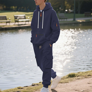Ensemble de survêtement cargo pour homme adulte à séchage rapide, couleur unie, sweat-shirt à capuche avec poche, jogging, pantalon de survêtement - Product Image 2