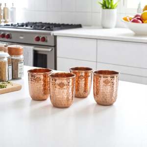 Vaso de Vidrio de 275 ml con Diseño Martillado Redondo de Cobre Puro - Product Image 5