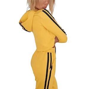 Ensemble de survêtement pour femmes de haute qualité, en coton personnalisé, décontracté, simple, extensible, avec fermeture éclair, sweat-shirt à capuche et pantalon droit - Product Image 4