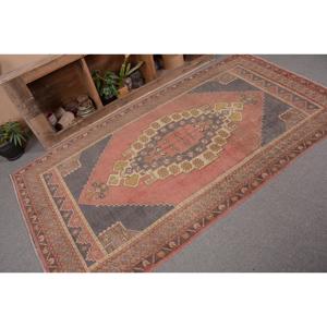 Vintage Turkish Rug, Area 4.3x7.9 ft (130x240 cm) Rug, <b>Red</b> Camouflage <b>Wool</b> Rug - Product Image 4