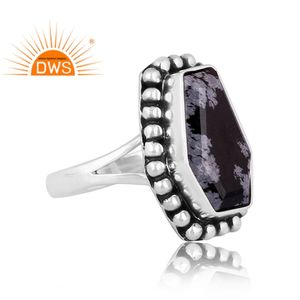 Meilleure vente Flocon de neige en argent sterling oxydé Obsidienne Gemme Cercueil Design Bague empilable Fabricant de bijoux personnalisé - Product Image 2