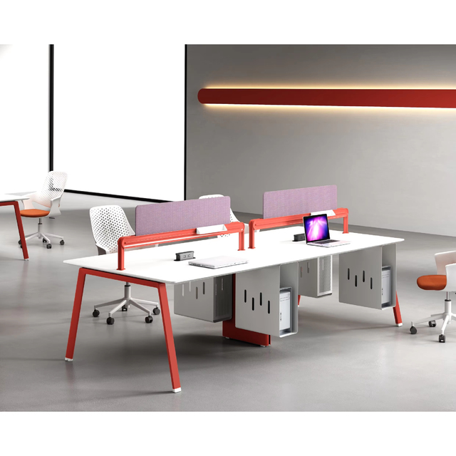 Modern Office Computer Table Frames with Powder Coating Metal Legs for 4-Person Workstation