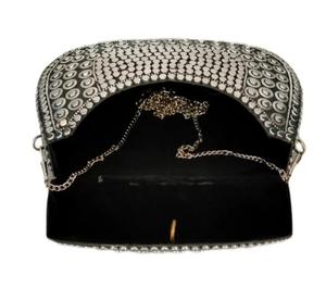 Custom Logo Women's Metal Clutch <b>Bag</b> Purse Luxury Metal Stud & Rhinestones Design Handmade <b>Bags</b> <b>Silver</b> <b>Evening</b> Birthday Gifts - Product Image 2