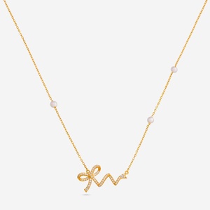Rose Gold Plated Trendy Diamond & Pearl Channel Set Necklace Link <b>Chain</b> Wedding Occasion - Product Image 1