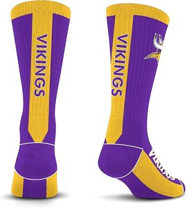 Chaussettes de sport des Vikings du Minnesota, violet et or, en polyester, motif mascotte, durables, vêtements d'équipe, grand motif brodé, lavables en machine, Arizona - Product Image 2