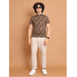 Vente chaude Premium numérique imprimé demi-manche pour Polo Neck T-Shirt polyvalent 100% coton tenue décontracté kaki confortable - Product Image 1