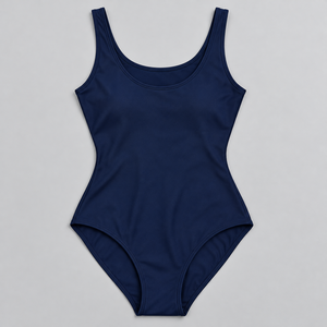 Justaucorps de gymnastique vintage bleu marine pour femme, à bretelles fines, col rond, coupe ajustée, teint en pièce, léger, 100 % nylon - Product Image 5