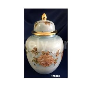 โกศใส่เถ้ากระดูกทองเหลืองแข็งแบบวินเทจสำหรับถุงกำมะหยี่พร้อมฝาปิดดีไซน์ลายดอกไม้ - Product Image 2