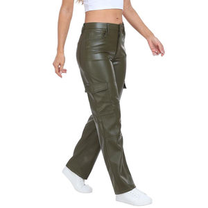 Pantalones Cargo con múltiples bolsillos que combinan con todo para mujer Nueva llegada Cuero de PU Ajuste holgado para la moda de invierno - Product Image 3