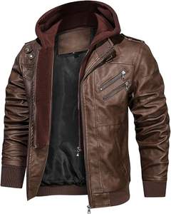 Chaqueta de Cuero PU para Hombre, Estilo Popular, Cuello Alto con Cremallera, Chaqueta de Cuero de Moda al por Mayor para Hombre - Product Image 1