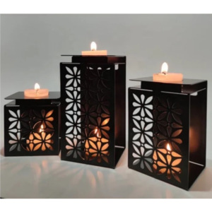 Wholesale Custom Design <b>Black</b> Metal Floral Tea Light Lantern Home Decor <b>Pillar</b> <b>Candle</b> <b>Holder</b> Handmade Modern for Christmas - Product Image 5