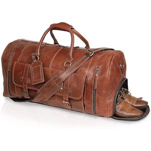 Bolsa de deporte de viaje para gimnasio de fin de semana de lona vintage de cuero suave genuino para hombre transpirable al por mayor - Product Image 4