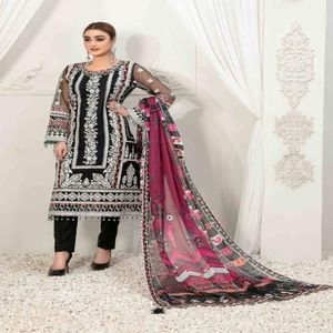 Ensemble 3 pièces brodé lourd pour femmes robe pakistanaise indienne semi-cousue Viscose non cousue Shalwar & Dupatta pour adultes - Product Image 5
