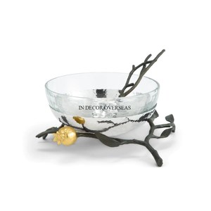 Hiện đại nghệ thuật sáng tạo cái nhìn độc đáo bạc sáng bóng đánh bóng búa kết cấu hình tròn bát với lá & lựu thiết kế - Product Image 3