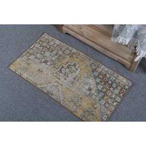 Vintage Turkish Rug 1.6x3 ft (50x91 cm), <b>Brown</b> <b>Wool</b> Rug - Product Image 4