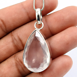 925 argent massif classique pendentif bijoux pour femmes 925 argent Sterling Rose Quartz pierre précieuse Boho Style fait main pendentif cadeaux - Product Image 3