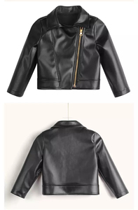 Nouvelle arrivée, veste en cuir unisexe pour enfants, mode d'hiver coréenne, grande taille, col montant, logo sur le devant, doublure en coton, matière PU - Product Image 2