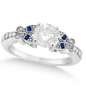 ชุดเครื่องประดับเจ้าสาวรูปผีเสื้อทองคำขาว 14k ประดับเพชรทรงกลมและไพลินสีน้ำเงิน 1.21 กะรัต พร้อมเพทายทรงเหลี่ยมมรกตและคริสตัล - Product Image 4