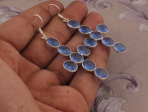 Increíble cristal Aqua Gemstone 925 plata esterlina plata antigua boda hermoso pendiente regalo - Product Image 2