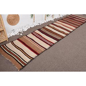 Vintage <b>Runner</b> <b>Rug</b> 2.7x11.3 ft (82x343 cm), Herki Brown Floral Turkish <b>Rug</b> - Product Image 4