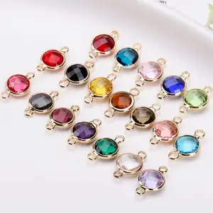 Bulk Birthstone Connector wholesale 6MM 12 Colours Mixed Flat Birthstone Crystal Charm Connectors for Bracelet