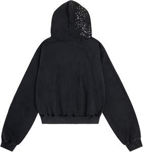 2025 personnalisé hommes femmes 100% coton biologique solide pull à capuche Streetwear brillant strass Logo hiver OEM à capuche - Product Image 2