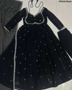 Vestido Anarkali de georgette de lujo para mujer, con bordado de zari, detalles de lentejuelas, ropa festiva para bodas, largo y acampanado, estilo étnico. - Product Image 4