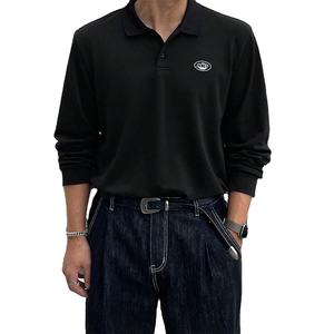 Polo Casual de Manga Larga para Hombre con Etiqueta, Negro, Ropa de Negocios para Otoño - Product Image 1