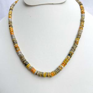 Beautiful <b>Jewelry</b> Natural <b>Bumble</b> <b>Bee</b> Flat Smooth Heishi Tyre Shape Beads Necklace Gemstone Beads With Silver Lock Chain - Product Image 1