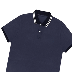Camisa Polo Azul Marino para Hombre con Cuello a Rayas, Cómoda, Informal, de Algodón, Elegante, de Manga Corta, a la Moda - Product Image 2