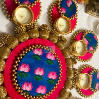 Ensemble de rangoli traditionnel en bois fait main avec porte-bougie chauffe-plat, décoration Diwali, centre de table, cadeau de mariage, souvenir de fête