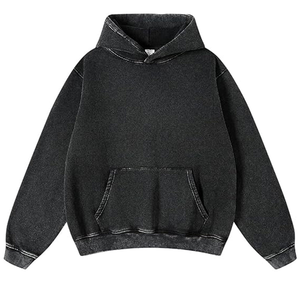 Sudadera con Capucha de Forro Polar Personalizada de Alta Calidad, Estilo Urbano, Vintage, Lavado Ácido, Decolorado por el Sol, Desgastado, Doble Capa, Sólida - Product Image 1