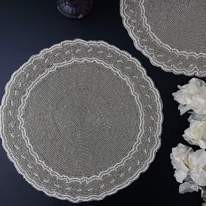 Handmade beaded placemat <b>tablemat</b> inch burgundy red bead charger plate - Product Image 1