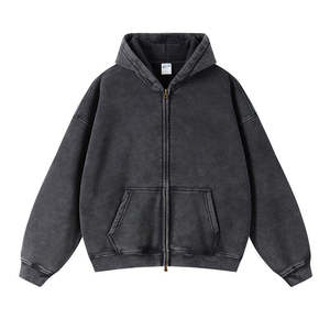 Sweat à capuche streetwear vintage pour hommes, délavé à l'acide, de haute qualité, avec fermeture éclair du fabricant, logo personnalisé unisexe - Product Image 6