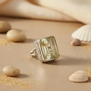 "Oval Cut Citrine Gemstone <b>Statement</b> <b>Ring</b> for Women-Natural Inlay Plated" - Product Image 1