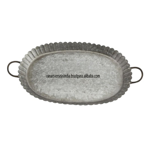 Plateau de service en métal galvanisé vintage de qualité supérieure avec poignées pour décoration de cuisine ou de salon de style ferme à bon prix - Product Image 2