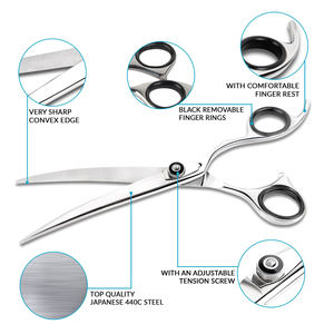 Tijeras de Peluquería Canina Curvas de Acero Inoxidable 440c de Calidad Profesional OEM con Tornillo Ajustable, Filo Afilado - Product Image 3