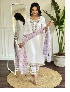 Pantalon Chanderi Kurti en pure viscose avec Dupatta brodé pour les filles, costumes de fête disponibles en Inde, meilleure vente - Product Image 2
