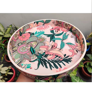 Ustensiles de cuisine et vaisselle plateau de service de nourriture d'anniversaire composé d'incrustation en bois et en os pour stocker des bols de forme ronde plateau de grande taille - Product Image 3